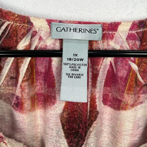 Catherines Top Womens Plus Size 1X Blouse Multicolor Boho Embellished Peasant - Picture 3 of 10